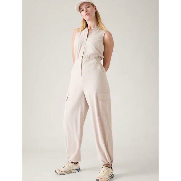 New Athleta 10 Brooklyn Utility Jumpsuit Abalone White Size 10 - Picture 7 of 7